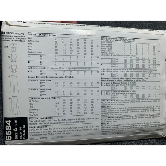 New Look Misses Skirt Pants Top Sewing Pattern sz 6-16 6584 - uncut - Picture 3 of 3